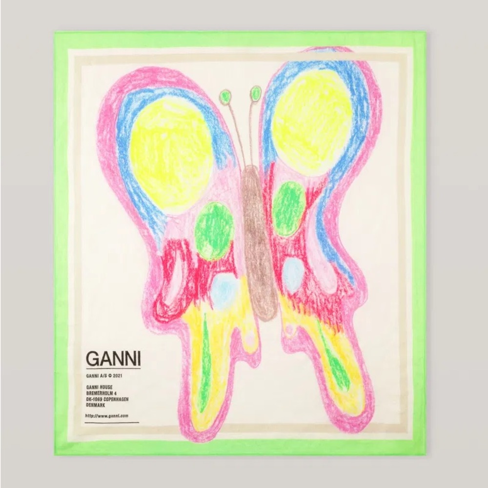 Ganni Multicolor Butterfly Print Scarf